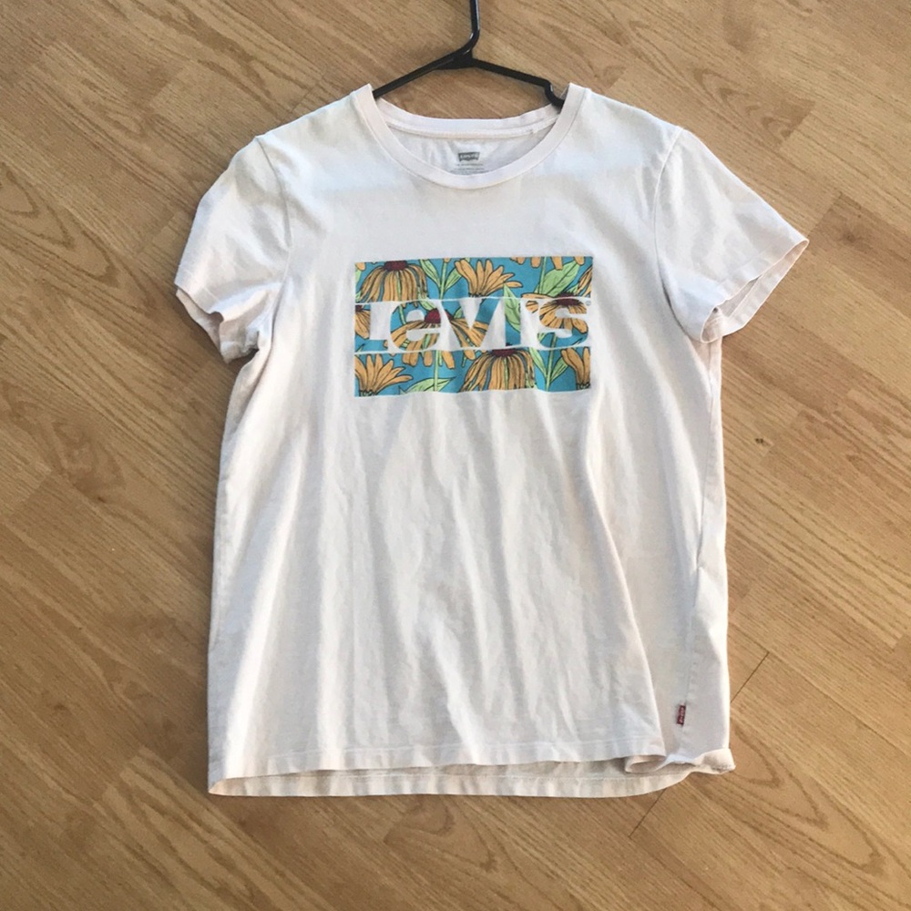 Levi's White Short Sleeve Tee with Blue & Yellow Floral Logo